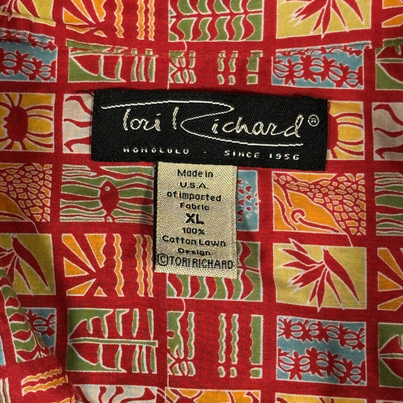 Vintage Tori Richard Hawaiian Shirt Adult EXTRA LARGE Red Aloha Geometric Fish - Picture 6 of 9